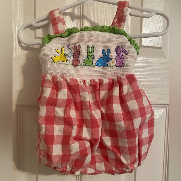 Smocked Gingham Bunny Romper - Picture 1 of 7